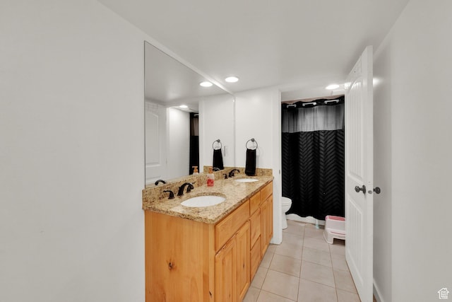 1752 S 570 W, Provo, UT 84601 - full bath featuring double vanity, tile patterned floors, recessed lighting, and curtained shower