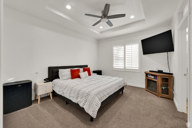 1752 S 570 W, Provo, UT 84601 - bedroom with carpet flooring, recessed lighting, a raised ceiling, and a ceiling fan
