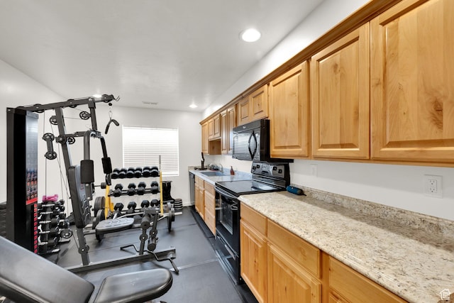 1752 S 570 W, Provo, UT 84601 - kitchen with black appliances, light stone counters, and recessed lighting