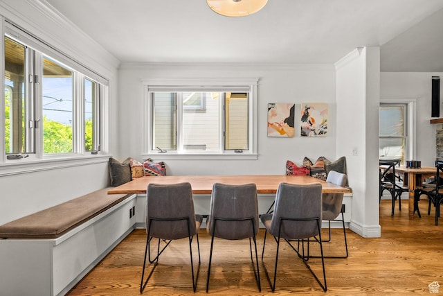 915 Norfolk Ave, Park City, UT 84060 - dining area with breakfast area, light wood finished floors, and ornamental molding
