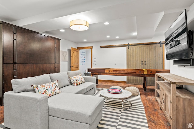 915 Norfolk Ave, Park City, UT 84060 - living room featuring dark wood-style flooring, a barn door, and recessed lighting