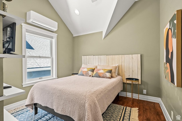 915 Norfolk Ave, Park City, UT 84060 - bedroom with a wall mounted AC, lofted ceiling, and wood finished floors