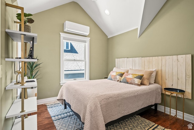 915 Norfolk Ave, Park City, UT 84060 - bedroom with a wall mounted AC, lofted ceiling, and wood finished floors