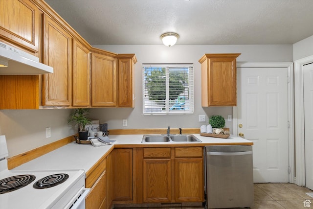 10 S 1000 E, Payson, UT 84651 - kitchen with dishwasher, white electric range oven, light countertops, custom exhaust hood, and brown cabinets