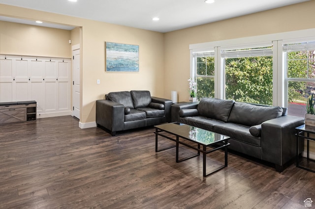 5194 Hedgerose Dr, Herriman, UT 84096 - living area featuring dark wood finished floors and recessed lighting
