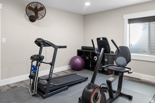 5194 Hedgerose Dr, Herriman, UT 84096 - workout area with wood finished floors and recessed lighting