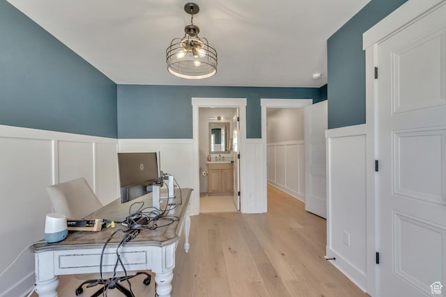 481 E 3675 N, North Ogden, UT 84414 - home office featuring wainscoting, light wood-type flooring, and a decorative wall