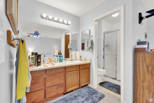 11901 S Maple Ridge Rd, Sandy, UT 84094 - bathroom with a stall shower, double vanity, and ceiling fan
