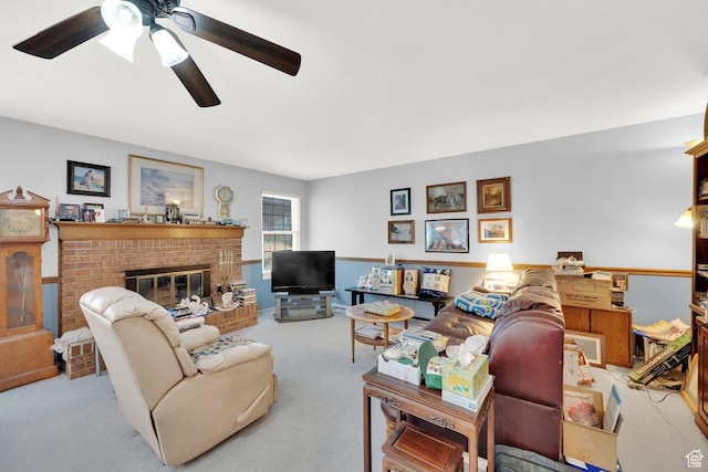 11901 S Maple Ridge Rd, Sandy, UT 84094 - carpeted living room with a ceiling fan and a fireplace