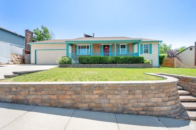 11901 S Maple Ridge Rd, Sandy, UT 84094 - ranch-style home with covered porch, an attached garage, and driveway