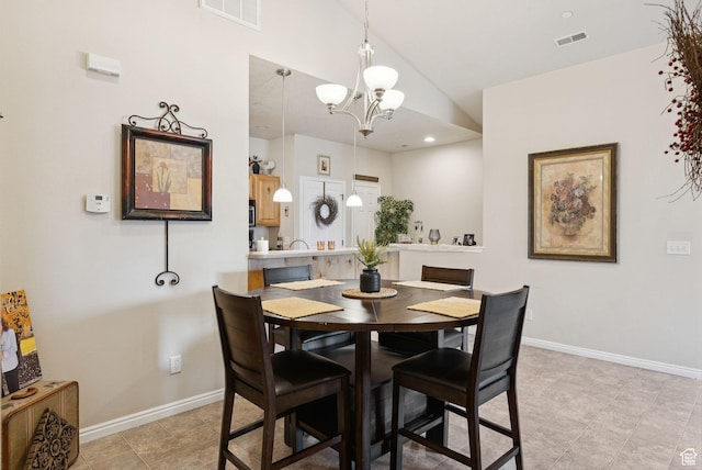 1676 E 1080 S, Provo, UT 84604 - dining space featuring a chandelier, light tile patterned floors, and high vaulted ceiling
