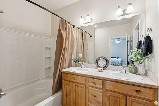 1676 E 1080 S, Provo, UT 84604 - full bath with shower / tub combo with curtain, double vanity, and a ceiling fan