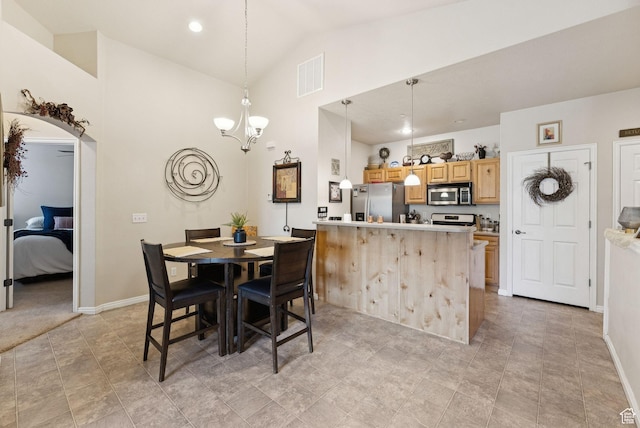 1676 E 1080 S, Provo, UT 84604 - dining space with a chandelier and high vaulted ceiling