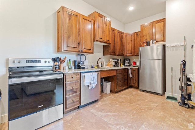 1145 W 500 N, Manti, UT 84642 - kitchen featuring appliances with stainless steel finishes and brown cabinets