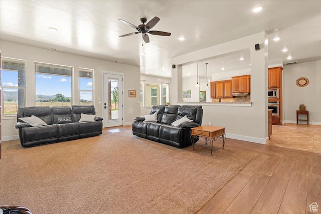 1145 W 500 N, Manti, UT 84642 - living area with recessed lighting, ceiling fan, and light wood-style flooring