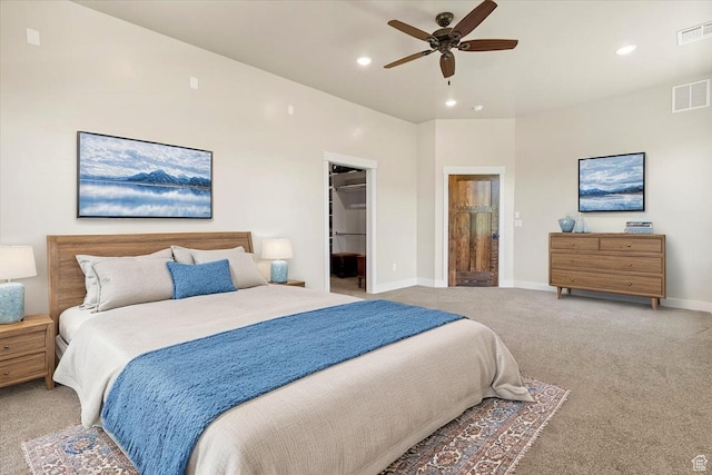 1145 W 500 N, Manti, UT 84642 - bedroom with light carpet, a walk in closet, recessed lighting, a ceiling fan, and a closet