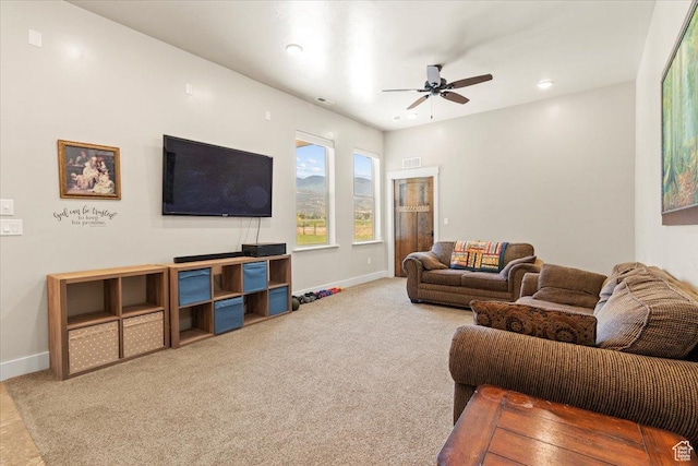 1145 W 500 N, Manti, UT 84642 - carpeted living area with a ceiling fan and recessed lighting