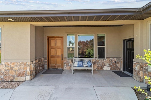 1145 W 500 N, Manti, UT 84642 - doorway to property featuring stone siding, stucco siding, and a patio
