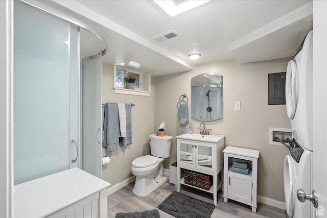 5203 Chambers St, South Ogden, UT 84403 - full bath featuring a shower stall, vanity, wood finished floors, and electric panel
