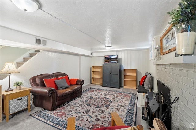 5203 Chambers St, South Ogden, UT 84403 - carpeted living room featuring a textured ceiling and stairs