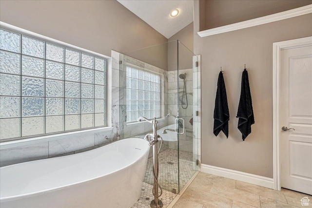 12937 S Old Country Ct W, Riverton, UT 84065 - bathroom with a freestanding tub, a shower stall, and vaulted ceiling