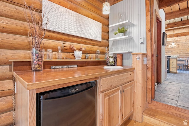 6385 Mountain View Dr, Park City, UT 84098 - indoor dry bar with log walls and dishwashing machine