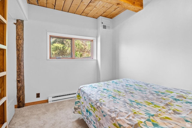 6385 Mountain View Dr, Park City, UT 84098 - carpeted bedroom featuring baseboard heating and a wooden ceiling with exposed beams