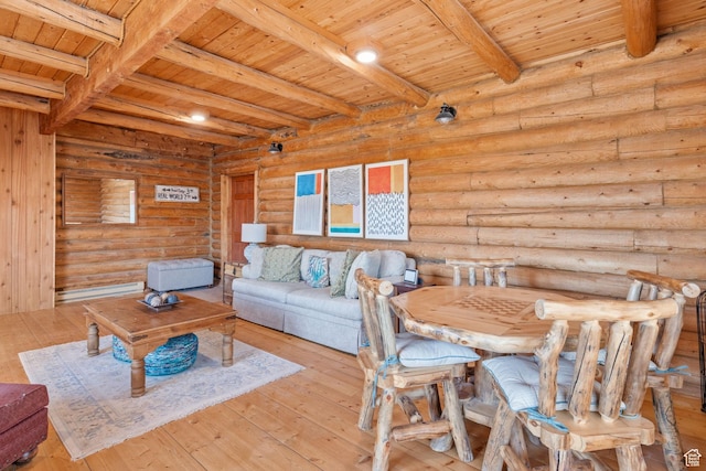 6385 Mountain View Dr, Park City, UT 84098 - living area with a wooden ceiling with exposed beams, wood-type flooring, and log walls