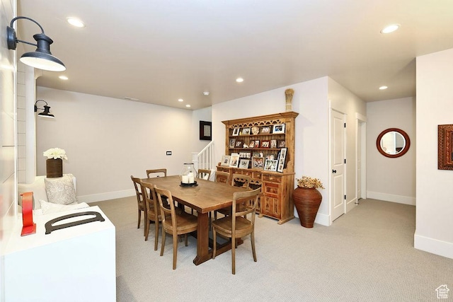 7817 S Danish Pine Ln Unit 101, Cottonwood Heights, UT 84121 - dining space featuring recessed lighting, light colored carpet, and stairway