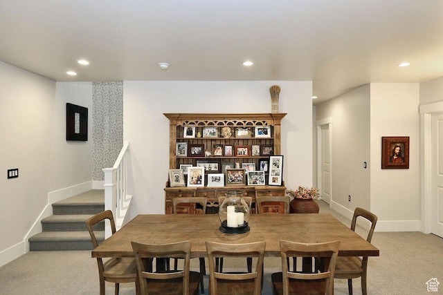 7817 S Danish Pine Ln Unit 101, Cottonwood Heights, UT 84121 - dining space with light colored carpet, stairway, and recessed lighting