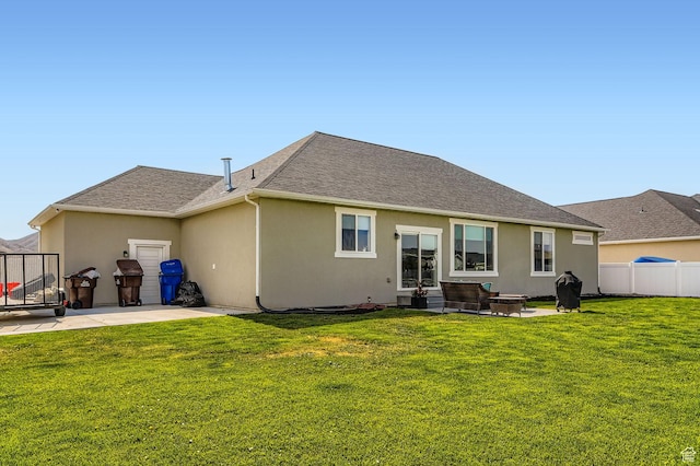 4909 N Cliffrose Dr, Eagle Mountain, UT 84005 - back of house with a patio, stucco siding, and a shingled roof