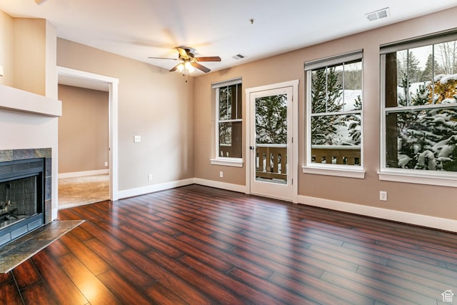 8050 Gambel Dr Unit O-1, Park City, UT 84098 - unfurnished living room with ceiling fan, wood finished floors, and a tile fireplace