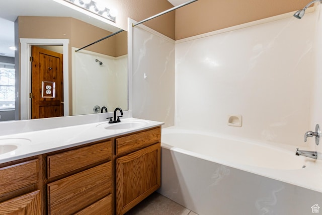 8050 Gambel Dr Unit O-1, Park City, UT 84098 - bathroom featuring double vanity, shower / tub combination, and tile patterned floors