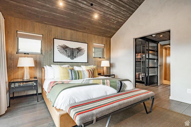 7394 E Moon Light Dr Unit 326A, Heber City, UT 84032 - bedroom featuring wooden walls, wood finished floors, wood ceiling, and high vaulted ceiling