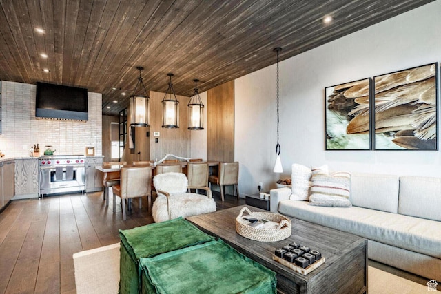 7394 E Moon Light Dr Unit 326A, Heber City, UT 84032 - living room with wood ceiling, hardwood / wood-style floors, and recessed lighting