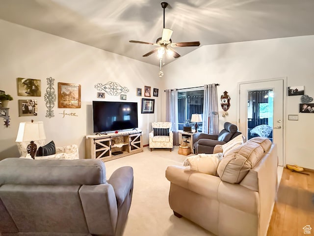 280 W 2400 S, Perry, UT 84302 - living room featuring a ceiling fan, lofted ceiling, and wood finished floors