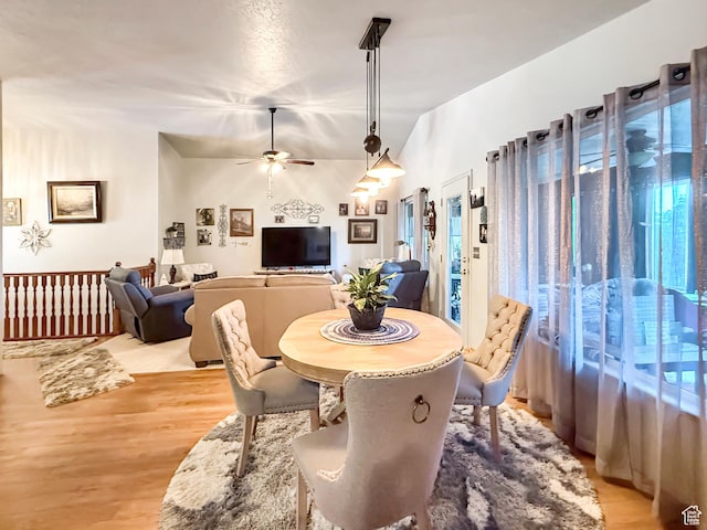 280 W 2400 S, Perry, UT 84302 - dining space with a ceiling fan, light wood-type flooring, and lofted ceiling