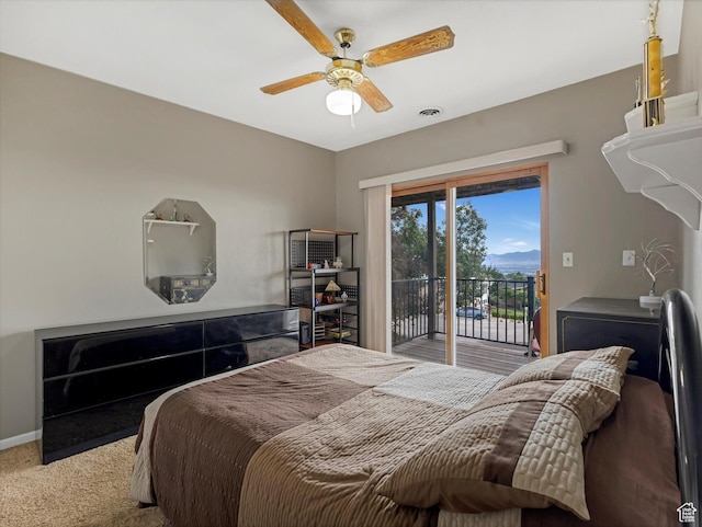 3645 E Fortuna Cir, Salt Lake City, UT 84124 - bedroom with access to outside, a ceiling fan, and carpet floors