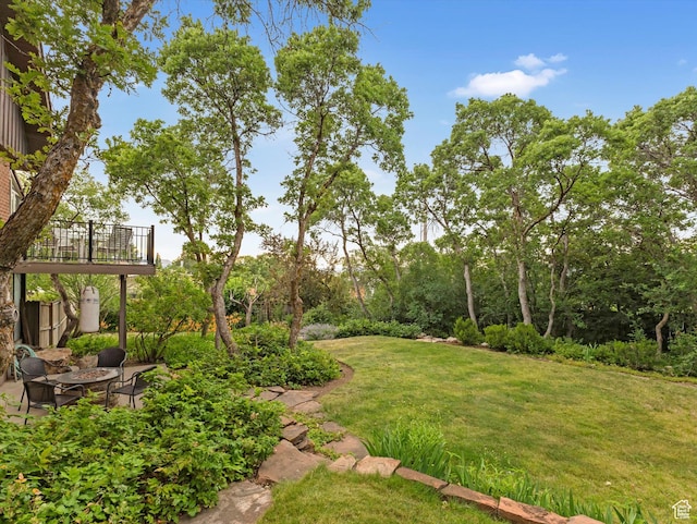 3645 E Fortuna Cir, Salt Lake City, UT 84124 - view of grassy yard featuring a patio area and a balcony