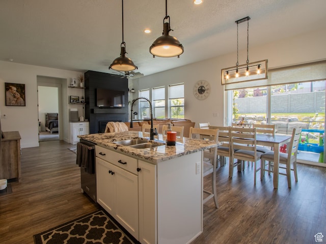 4821 W Juniper Bend Cir Unit 101, Herriman, UT 84096 - kitchen with white cabinets, dark wood-style floors, dishwasher, hanging light fixtures, and recessed lighting