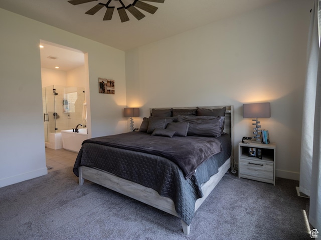 4821 W Juniper Bend Cir Unit 101, Herriman, UT 84096 - carpeted bedroom with ensuite bath and a ceiling fan