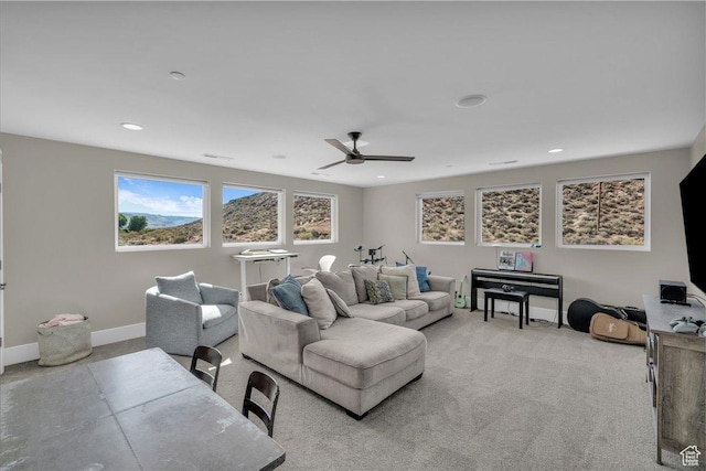 385 E Entrada Dr, Virgin, UT 84779 - carpeted living area featuring healthy amount of natural light, a ceiling fan, and recessed lighting