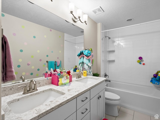 6412 W Chan Reese Dr, West Jordan, UT 84081 - full bath featuring double vanity, shower / washtub combination, a textured ceiling, and tile patterned flooring