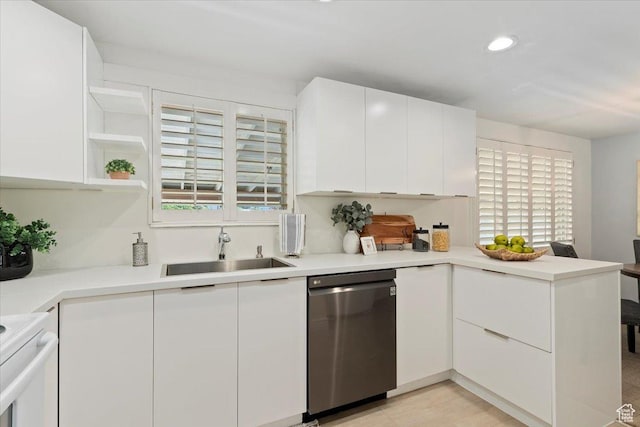 2268 E 7160 S, Cottonwood Heights, UT 84121 - kitchen featuring dishwasher, a peninsula, white cabinetry, healthy amount of natural light, and recessed lighting