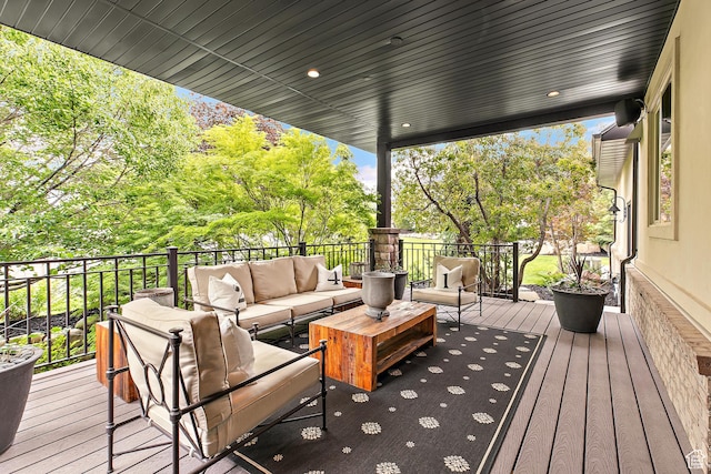 1095 N 700 W, American Fork, UT 84003 - wooden terrace with outdoor lounge area and view of scattered trees