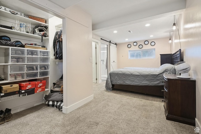 5964 S 610 W, Murray, UT 84123 - carpeted bedroom featuring a barn door, recessed lighting, and a spacious closet