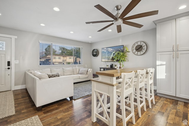 5964 S 610 W, Murray, UT 84123 - living room with ceiling fan, dark wood-style floors, and recessed lighting