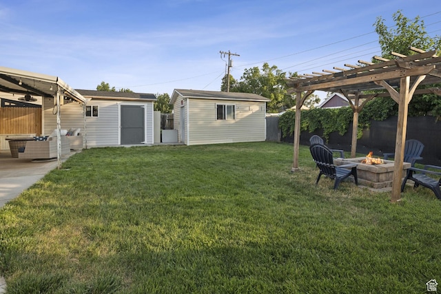 5964 S 610 W, Murray, UT 84123 - view of yard with a fire pit, an outdoor structure, and a pergola