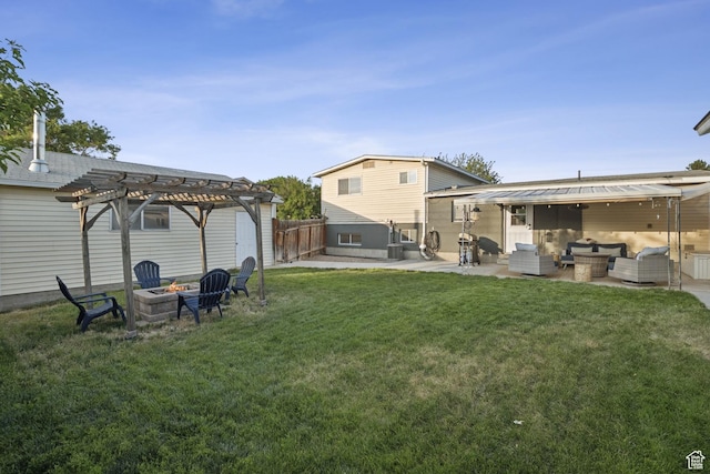 5964 S 610 W, Murray, UT 84123 - view of yard featuring a pergola, a patio area, and an outdoor living space with a fire pit