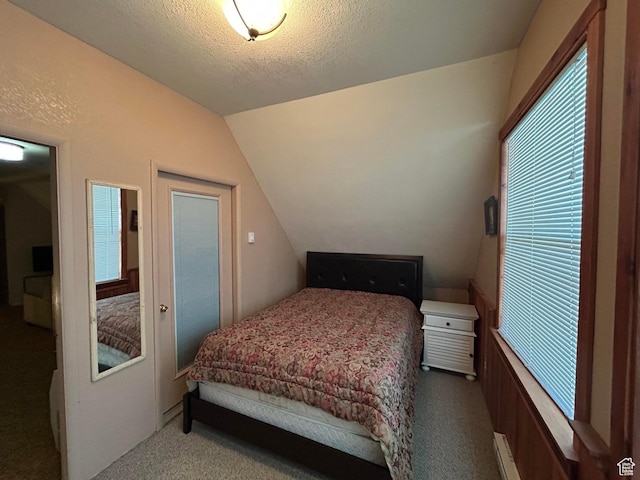 468 E Trail Rd, Brian Head, UT 84719 - bedroom with vaulted ceiling, carpet, and a textured ceiling